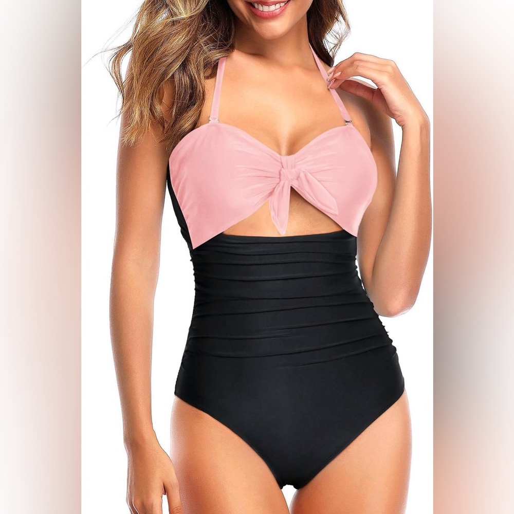 Tempt Me Sexy Cutout One Piece Tummy Control High Waisted Halter Front Tie Knot